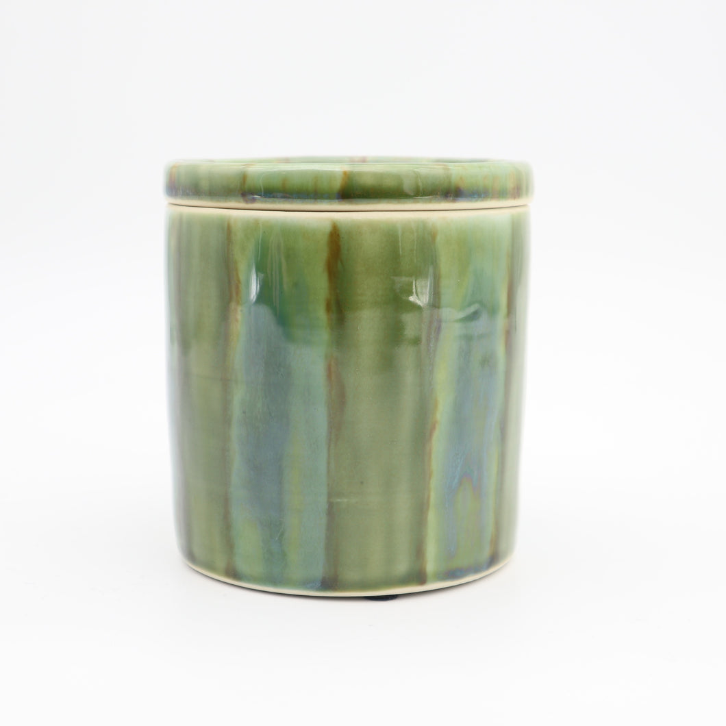 Lidded jar with stripes